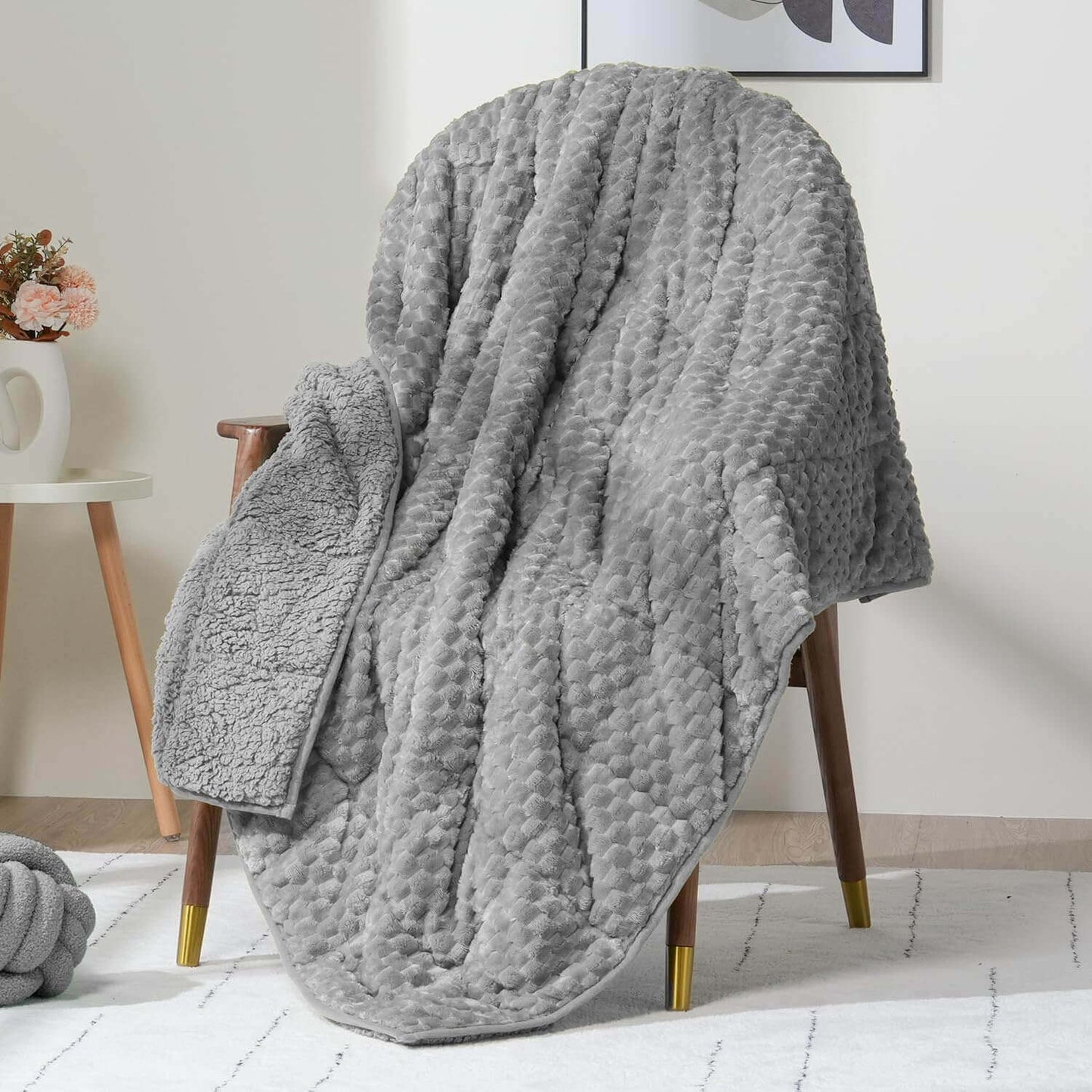 Jacquard Flannel Sherpa Weighted Blankets for Adults